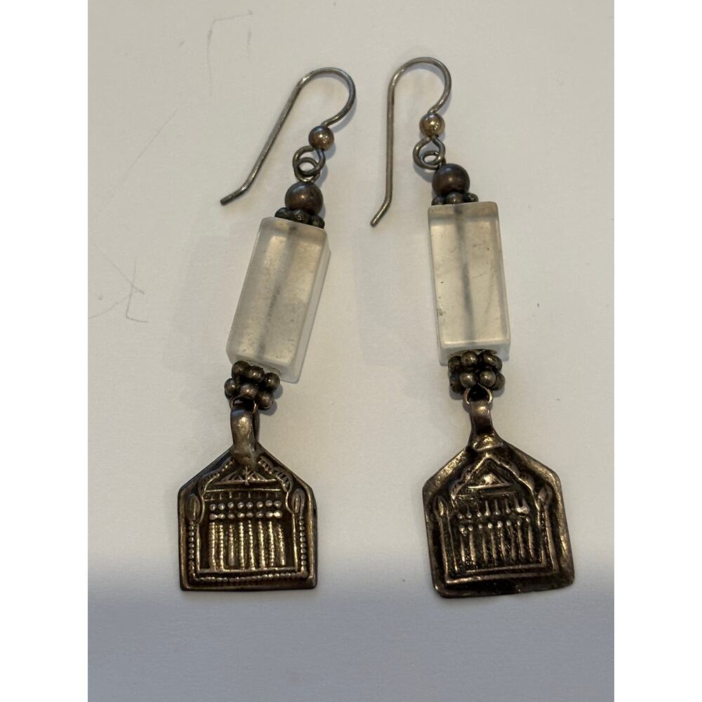 Vintage Sterling Silver Statement Earrings Quartz Beads